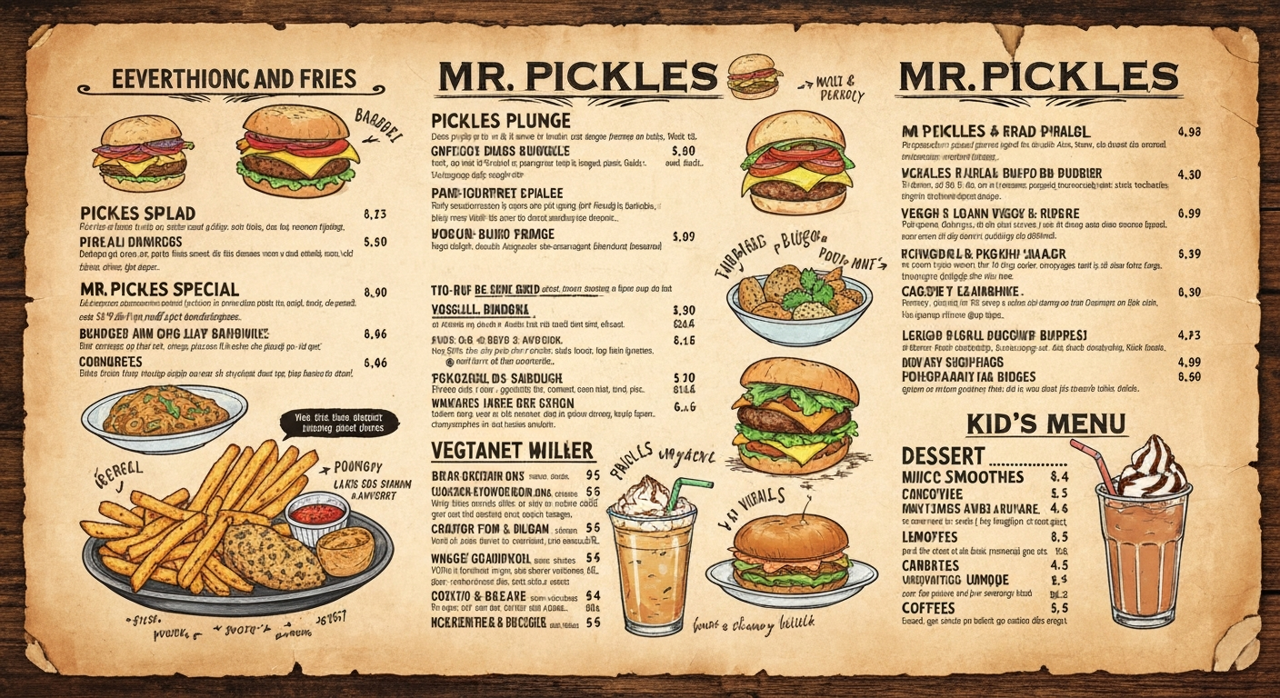 Mr Pickles Restaurant Menu